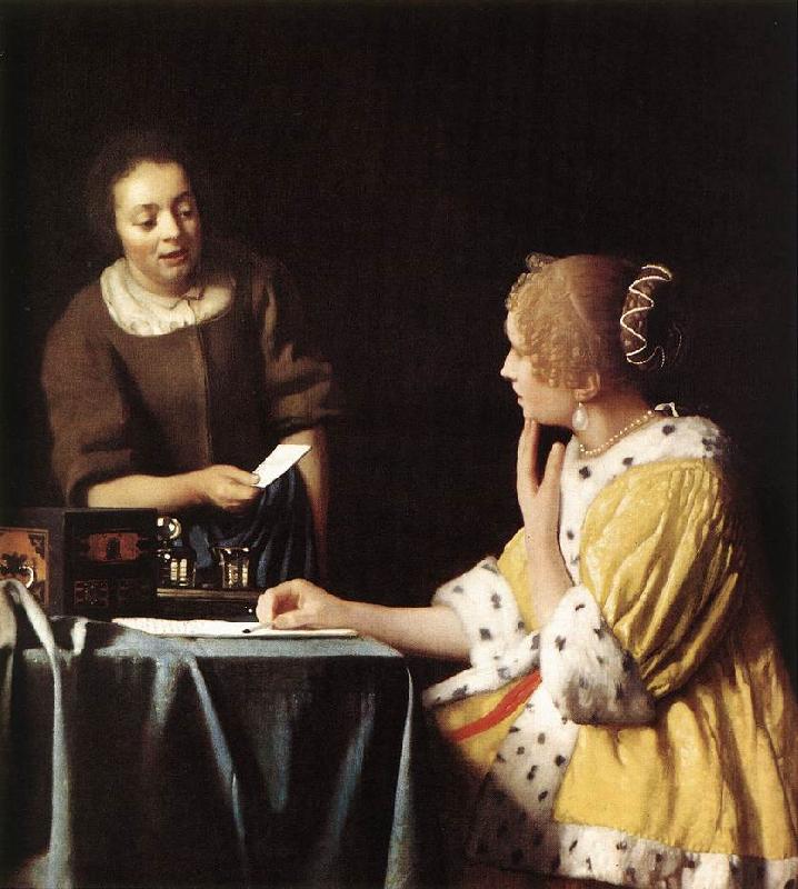 Jan Vermeer Lady with Her Maidservant Holding a Letter France oil painting art